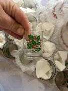 Crate of Holiday glasses and gold trim dessert bowls (20+ glasses & 15+)
