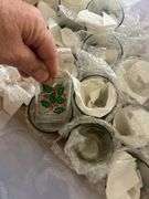 Crate of Holiday glasses and gold trim dessert bowls (20+ glasses & 15+)