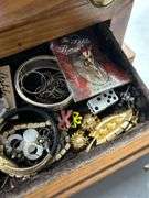 Great lot!! Nice wood jewelry box loaded with jewelry-see all photos