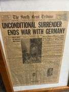 Early 1945 Surrender ends war with Germany South Bend Tribune framed newspaper