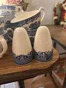 Set of 45+ pices of Blue Willow dishes -with sugar and creamer and salt and pepper shakers