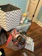 Large tub and bags of yard and crafting items