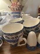 Set of 45+ pices of Blue Willow dishes -with sugar and creamer and salt and pepper shakers