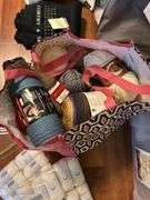 Large tub and bags of yard and crafting items