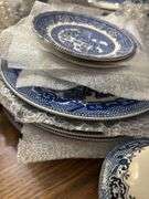 Set of 45+ pices of Blue Willow dishes -with sugar and creamer and salt and pepper shakers