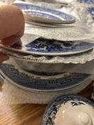 Set of 45+ pices of Blue Willow dishes -with sugar and creamer and salt and pepper shakers