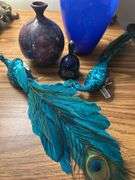 Handled basket with Cobalt vase and miscellaneous