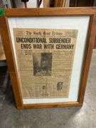 Early 1945 Surrender ends war with Germany South Bend Tribune framed newspaper