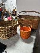 Split oak magazine basket, and two other misc. baskets