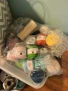 Large tub and bags of yard and crafting items