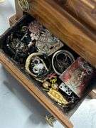 Great lot!! Nice wood jewelry box loaded with jewelry-see all photos