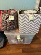 Large tub and bags of yard and crafting items