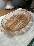 Anchor Hocking Oyster and Pearl Pink Depression Glass Divided Dish.
