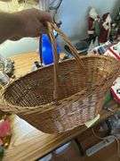 Handled basket with Cobalt vase and miscellaneous