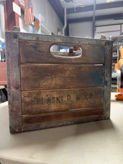 Good old Pulaski, pure milk, Co. - wood and metal milk crate ￼