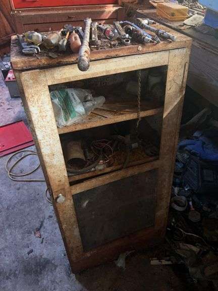 Old metal cabinet and misc