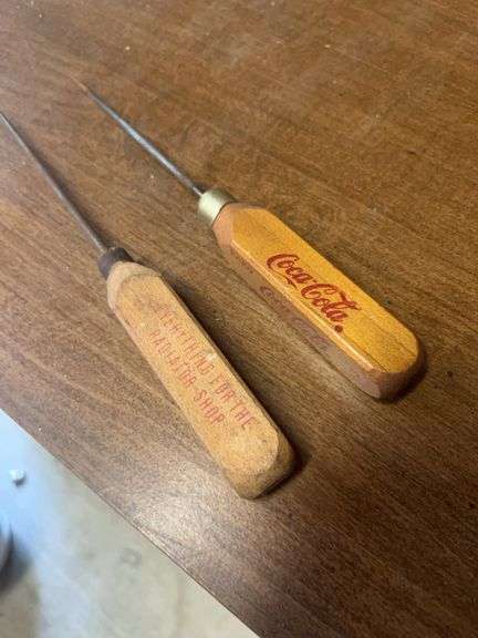 Coca Cola ice pick and an adv pick -see photos
