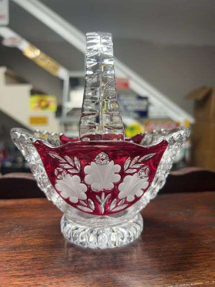 Cranberry to clear crystal basket