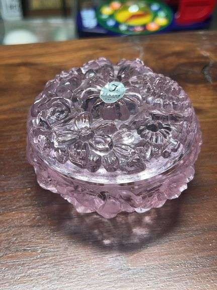 Fenton Art Glass pink powder jar