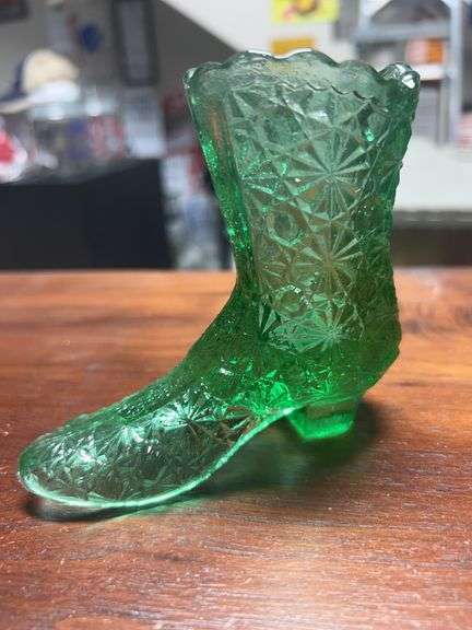 Vintage green glass pinwheel boot