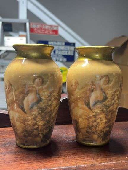 Pair Religious Angel vases
