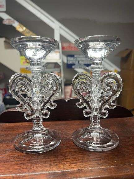 2 - Shannon Crystal Candle Stick Holders 6.75” Tall