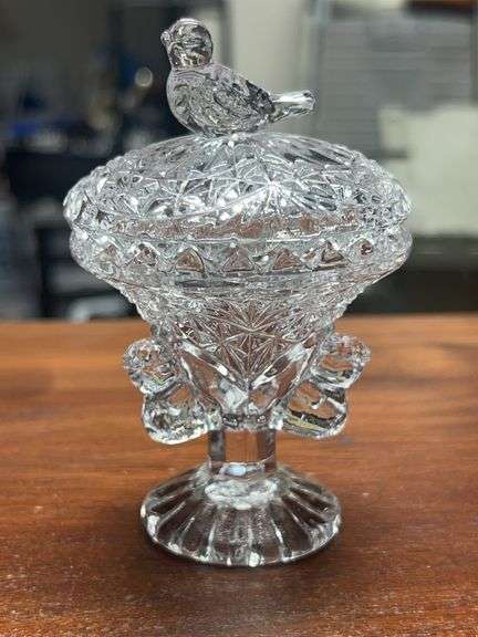 Vtg Hofbauer Byrdes Crystal Covered Bird Bath Trinket Or Master Salt Cellar