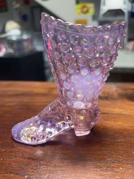 Fenton Art Glass Chiffon Pink Hobnail Boot