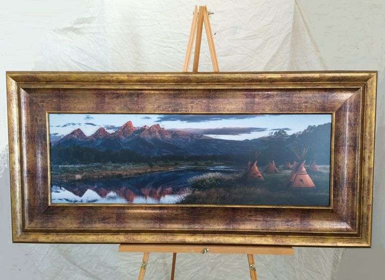 46X22 PRINT, ARTIST UNKNOWN, "TIPIS ON THE TETONS"