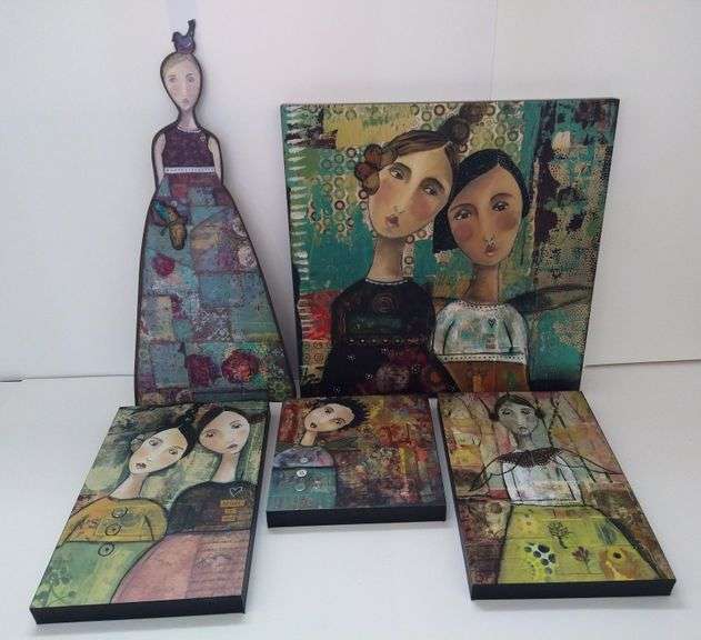 KELLY RAE ROBERTS COLLECTION OF 4 PICTURES AND 1 METAL SCULPTURE
