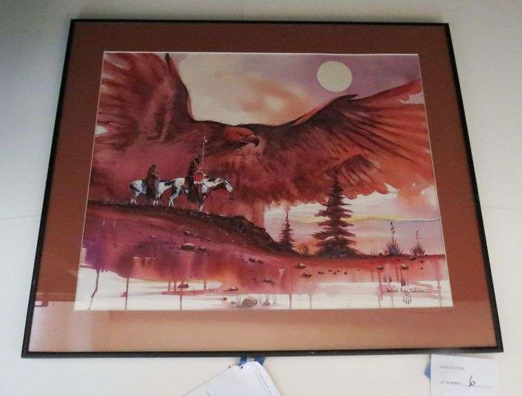 25X30 ORIGINAL WATERCOLOR DANIEL LONG SOLDIER, "THUNDERBIRD"