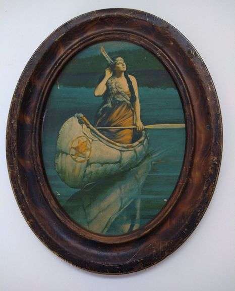 ANTIQUE 8X10 OVAL, "LADY OF THE LAKE" PRINT