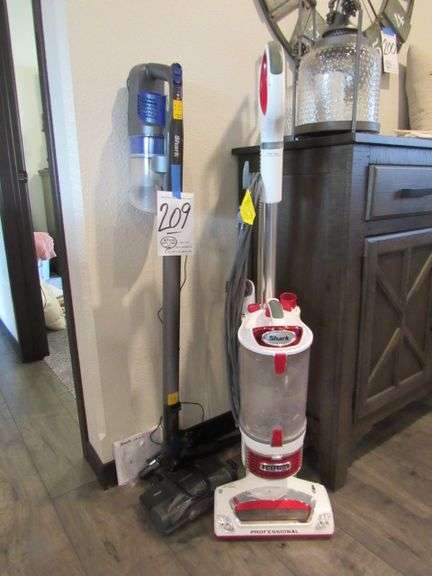 TWO SHARK VACUUMS AND TWO FLOOR MOPS