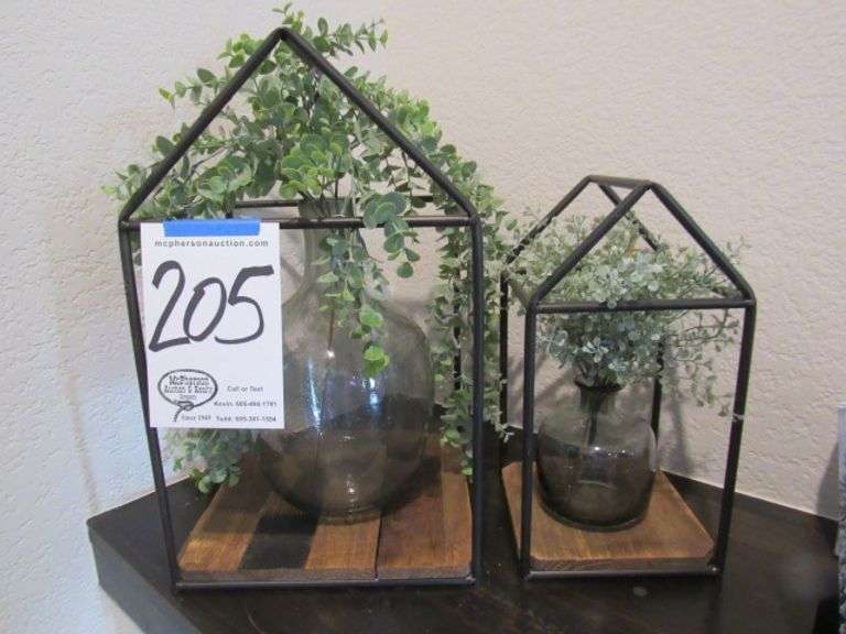 TWO DECORATIVE STONE AND GLASS PIECES