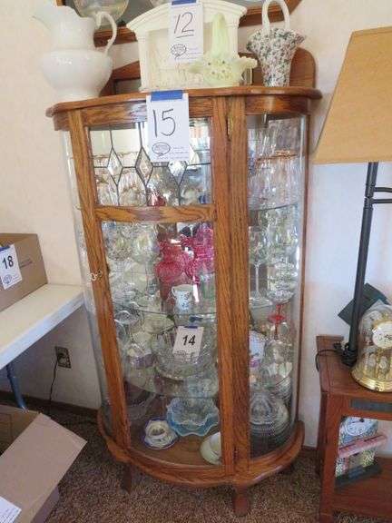 REPRODUCTION CURVED GLASS CHINA CABINET 33"X60"X17" LIGHTED WITH MIRRORED BACK
