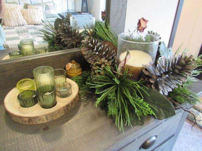EVERYTHING ON TOP OF THE DRESSER - FAKE FOLIAGE, FAKE CANDLES