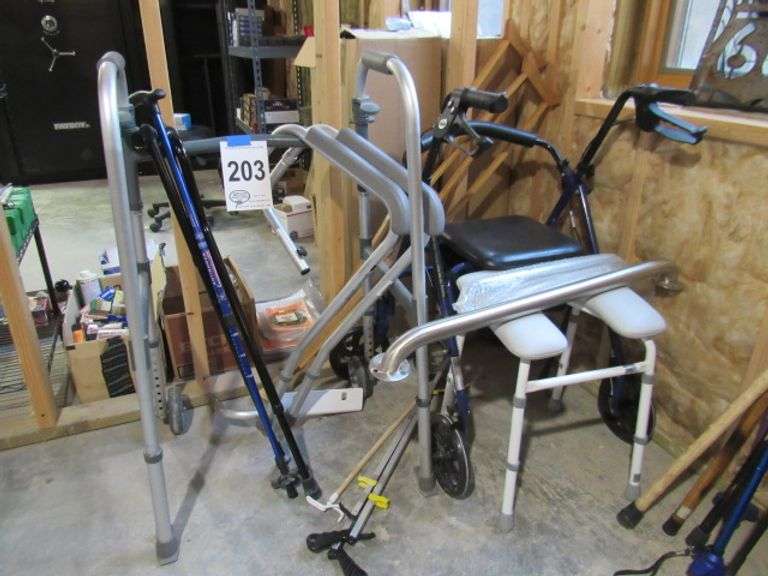 WALKER, TWO GRAB BARS, PAIR OF CRUTCHES, McPherson Auction & Realty