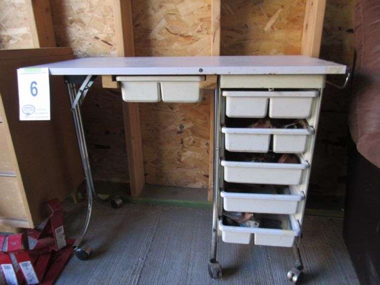 SMALL ROLLING CART / WORK TABLE WITH LOTS AND LOTS OF FLY TYING SUPPLIES & VINTAGE  6 DRAWER DRESSER