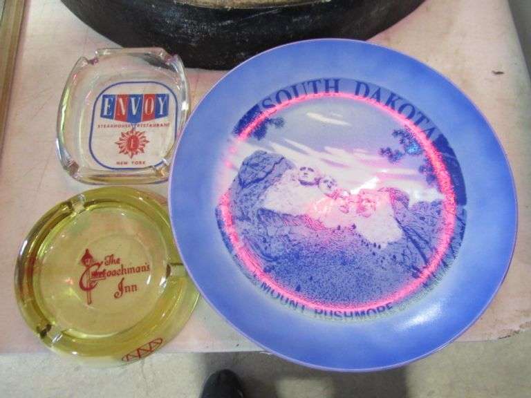 SOUTH DAKOTA PLATE, TWO ASH TRAYS McPherson Auction & Realty