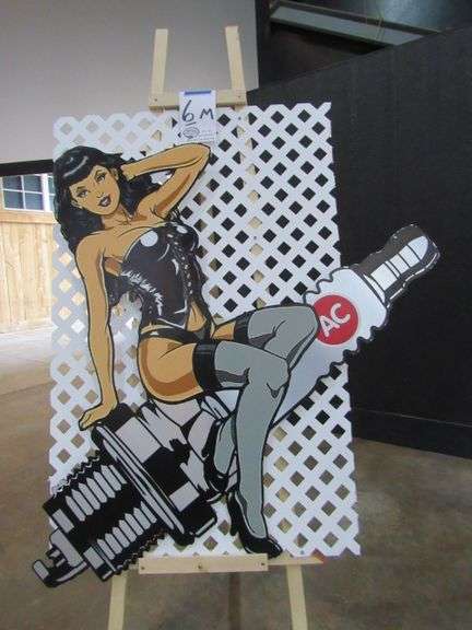 AC SPARK PLUG GIRLMETAL SIGN REPRODUCTION W/EASEL 53"W X 47"H