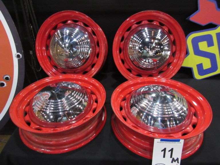 SET OF 4 15" RIMS FOR 33-48 MODEL YEAR WITH CHROME V8 HUB CAPS RESTORED NOT REPRODUCTION