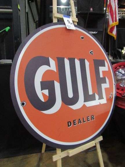 GULF METAL SIGN REPRODUCTION W/ EASEL 48" DIAMETER