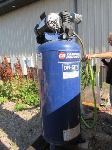 CAMPBELL HAUSFELD UPRIGHT AIR COMPRESSOR 150 PSI SINGLE PHASE 230 VOLT IN GOOD WORKING CONDITION