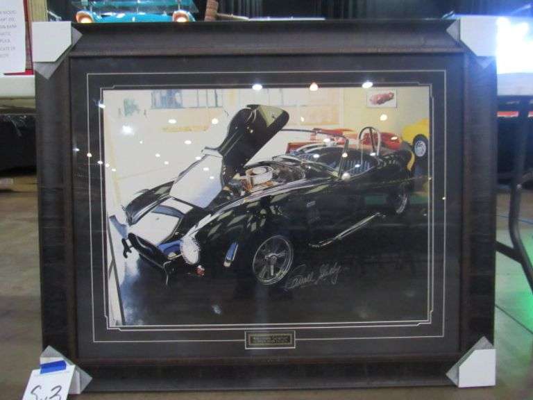 "SHOWROOM CONDITION" BY HAROLD CLEWORTHE AUTOGRAPHED CARROLL SHELBY PRINT W/ C.O.A 33" X 42"