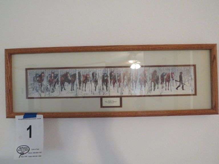 11"x31" BEV DOOLITTLE "2 INDIAN HORSES" SIGNED MATTED AND FRAMED ARTWORK