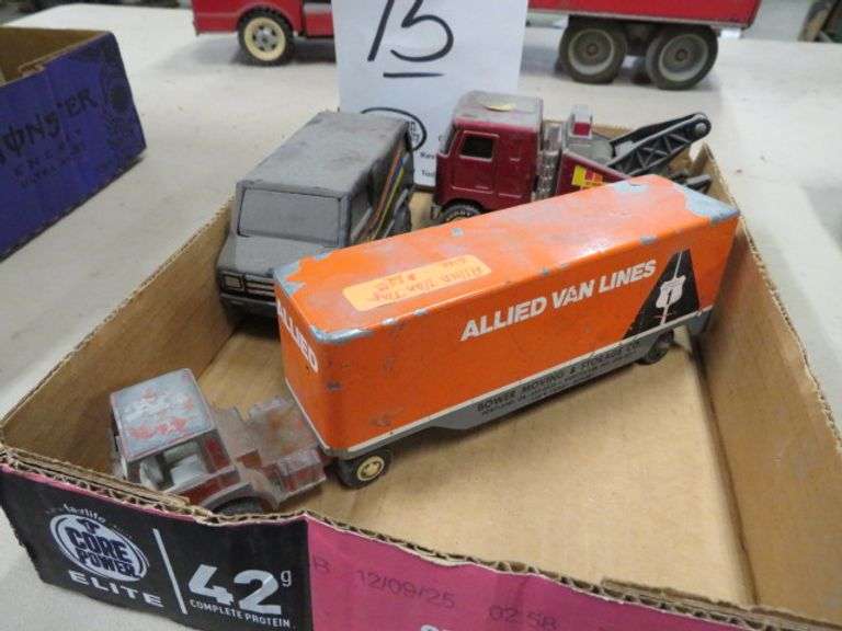 TOY ALLIED MOVING TRUCK, TOY VAN AND TOY TOW TRUCK