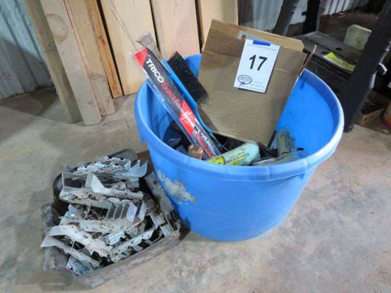 PLASTIC TUB ASSTD. AUTOMOTIVE SUPPLIES, PAINT ROLLERS, JOIST HANGERS
