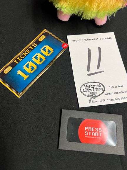 Press Start package- 2 - $20 Gift Certificates, 1000 Ticket Voucher and a medium plushie
