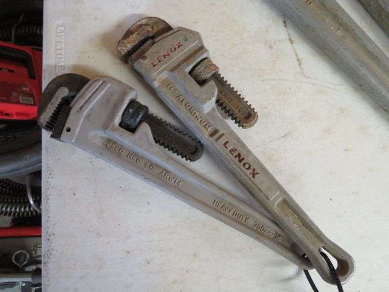 2 REED 14" &  LENOX 14" ALUM. PIPE WRENCH BOTH TO GO ONE MONEY