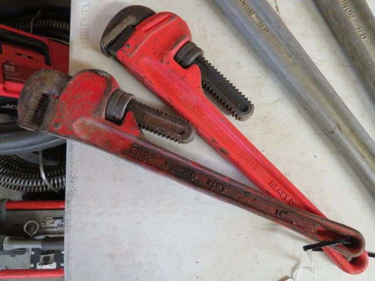 2 STEEL PIPE WRENCHES 1 REED BOTH TO GO ONE MONEY